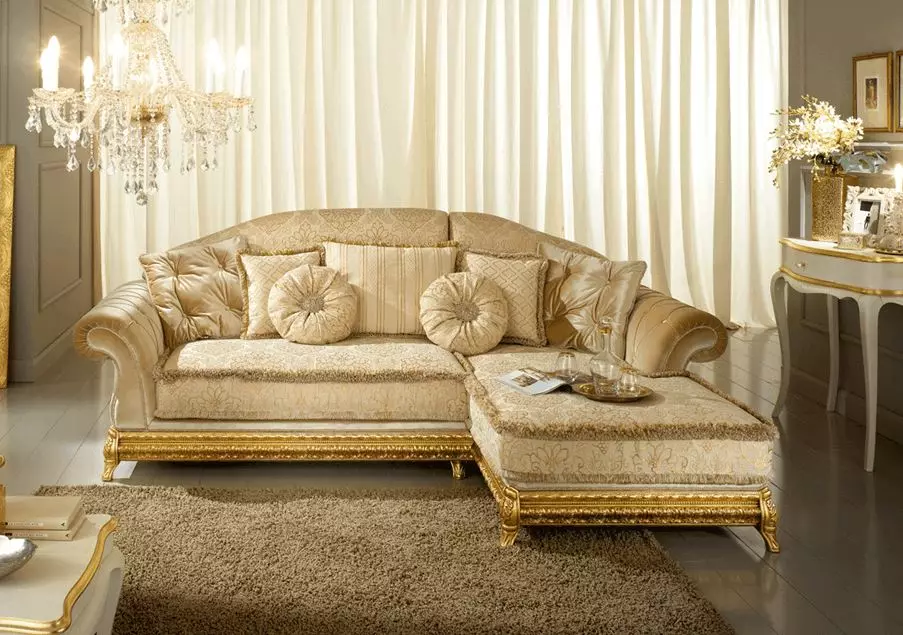 Klasiskie stūra dīvāni (28 fotogrāfijas): izvēlieties modernās klasiskās stila dīvāni 20907_14