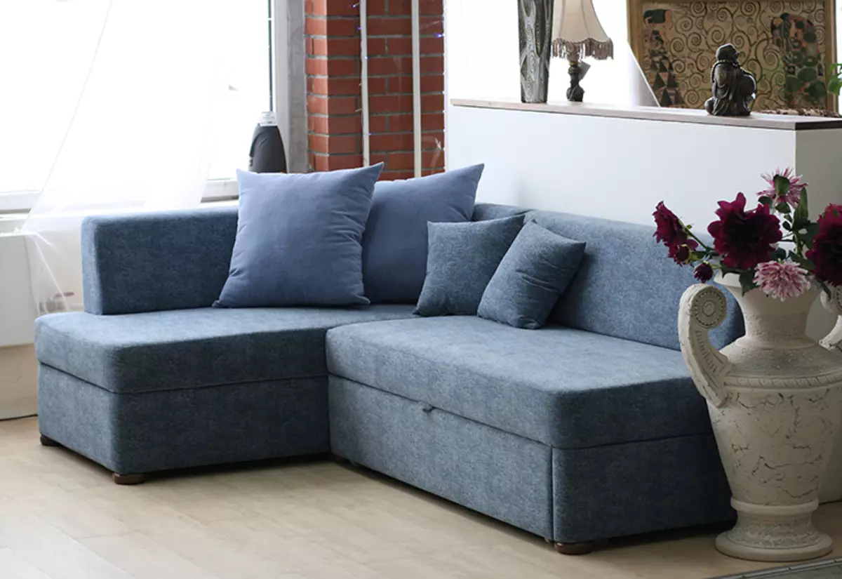 Lo egiteko lekua duen izkin txikiko sofak: sofas txikiak 2000x1400 mm eta beste tamaina trinkoak. Aukeratu mini-sofa 20908_38