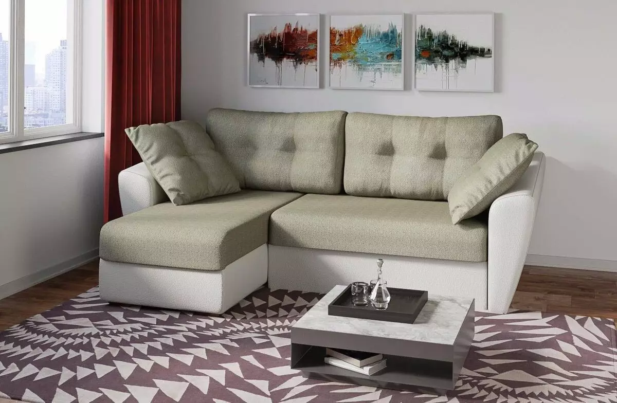 Lo egiteko lekua duen izkin txikiko sofak: sofas txikiak 2000x1400 mm eta beste tamaina trinkoak. Aukeratu mini-sofa 20908_42