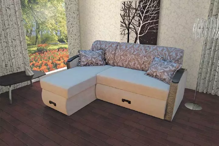 Lytse hoeke Sofa's mei sliepende plak: Lytse sofa's 2000x1400 mm en kompakte oare grutte. Kies in mini-sofa 20908_43