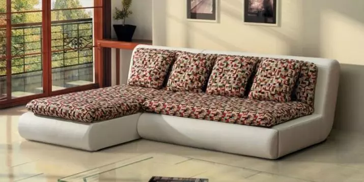 Sudut sofas tanpa armén (34 poto): 2000x1500 sareng 2000x1400 mm, anu condong, naros sareng kontra 20915_2