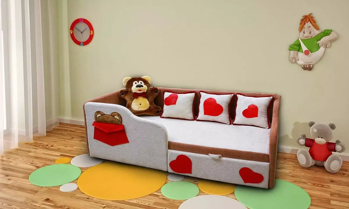 Children's Sofa (51 photos): Choose a sofa bed for a teenager, sliding, with siblings and drawers, ottoman for a girl or a boy, with a soft back and orthopedic 20917_16