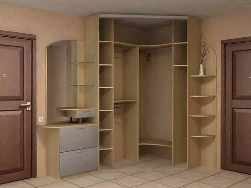 Вградена гардероба во ходникот (108 фотографии): Дизајн идеи за вградени структури, аголни и замав модели за мал коридор, полнење внатре, тесни и шопинг кабинети 20922_18