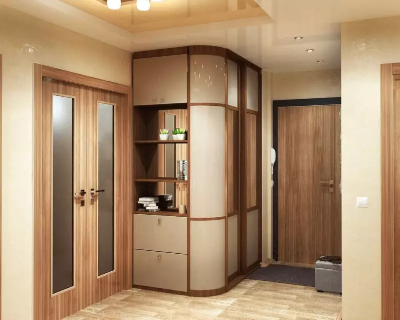 Вградена гардероба во ходникот (108 фотографии): Дизајн идеи за вградени структури, аголни и замав модели за мал коридор, полнење внатре, тесни и шопинг кабинети 20922_3