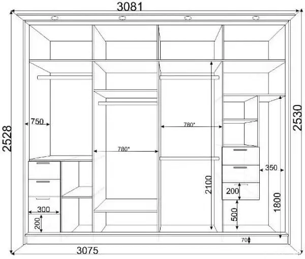 廊下（108写真）の内蔵ワードローブ：埋め込み構造、角度、スイングモデルのデザインのアイデア、内側の充填、狭い、ショッピングキャビネット 20922_56