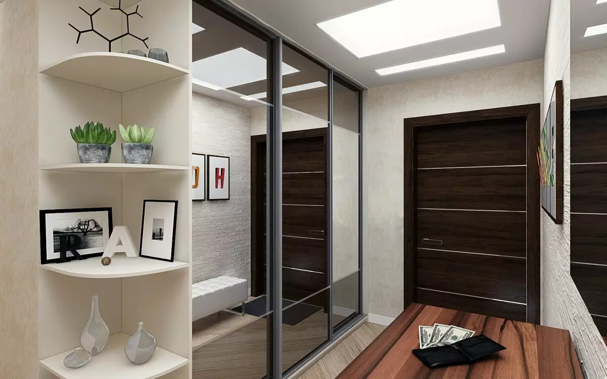 Ebe a na-ewu ụlọ na palọ akwụkwọ (foto 108): Chepụta echiche nke usoro agbakwunyere, model na swing n'ime obere corridor, na-ejupụta n'ime ụlọ mkpuchi dị warara 20922_7