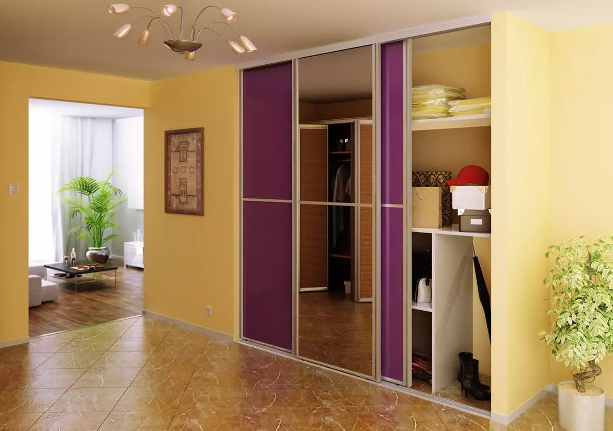 Вградена гардероба во ходникот (108 фотографии): Дизајн идеи за вградени структури, аголни и замав модели за мал коридор, полнење внатре, тесни и шопинг кабинети 20922_72