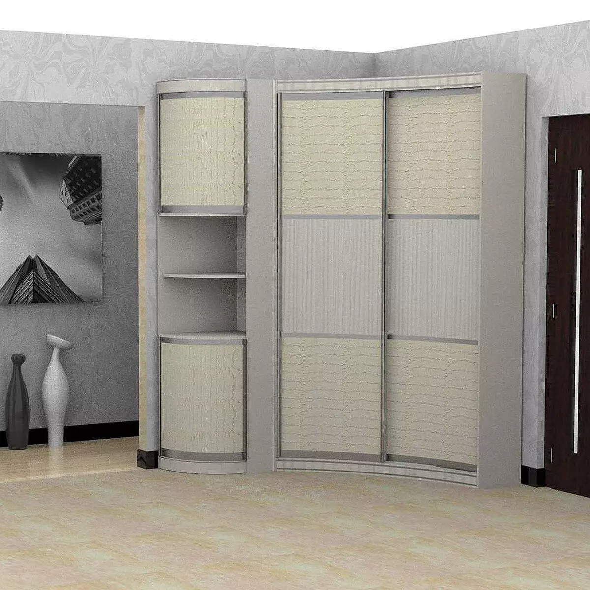 Almari pakaian terbina dalam di lorong (86 foto): Idea reka bentuk kabinet tertanam di koridor. Pilih kabinet cermin sudut di lorong kecil dan pilihan lain 20926_21