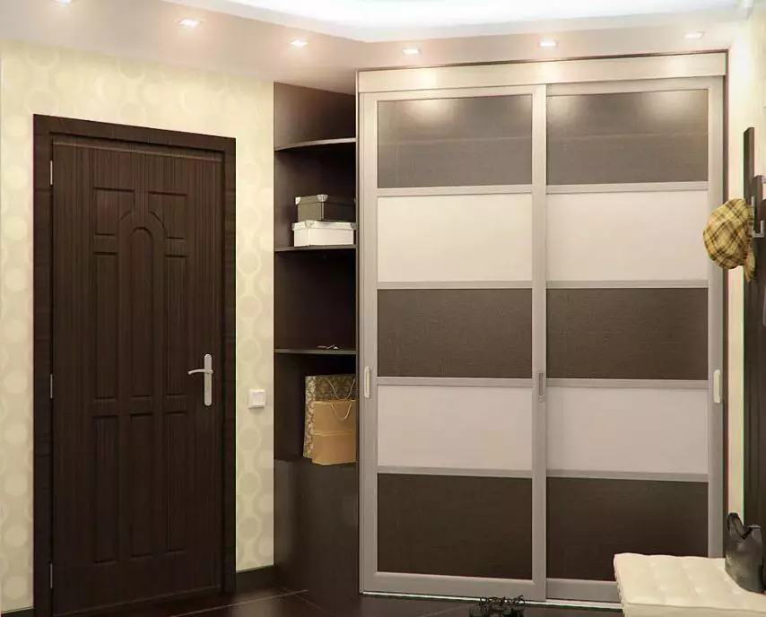 Tủ quần áo tích hợp trên hành lang (86 ảnh): Ý tưởng thiết kế tủ nhúng trong hành lang. Chọn tủ gương góc trong hành lang nhỏ và các lựa chọn khác 20926_49
