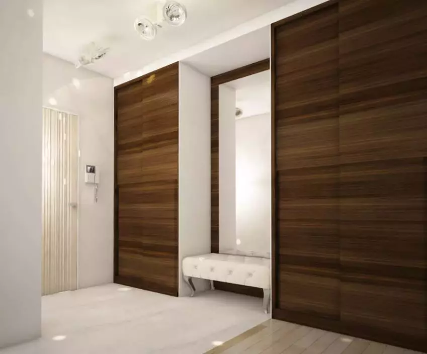 Вграден гардероб в коридора (86 снимки): дизайн идеи за вградени шкафове в коридора. Изберете ъглови огледални шкафове в малък коридор и други опции 20926_52