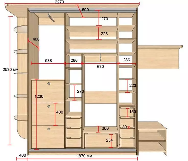 Inbyggd garderob i korridoren (86 bilder): Design idéer av inbäddade skåp i korridoren. Välj vinkelspegelskåp i liten hall och andra alternativ 20926_57