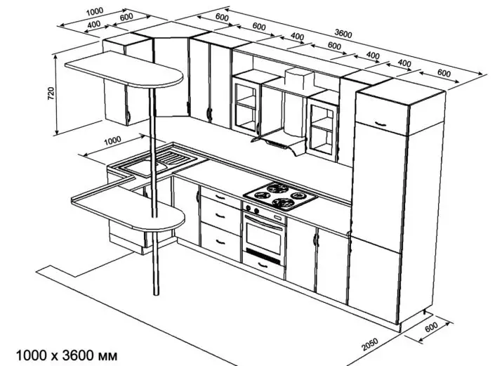 Głębokość szafek do dolnych kuchennych (14 zdjęć): Jaka jest standardowa głębokość na zewnątrz dolnych szafek kuchennych? Jak go odebrać? 20936_7