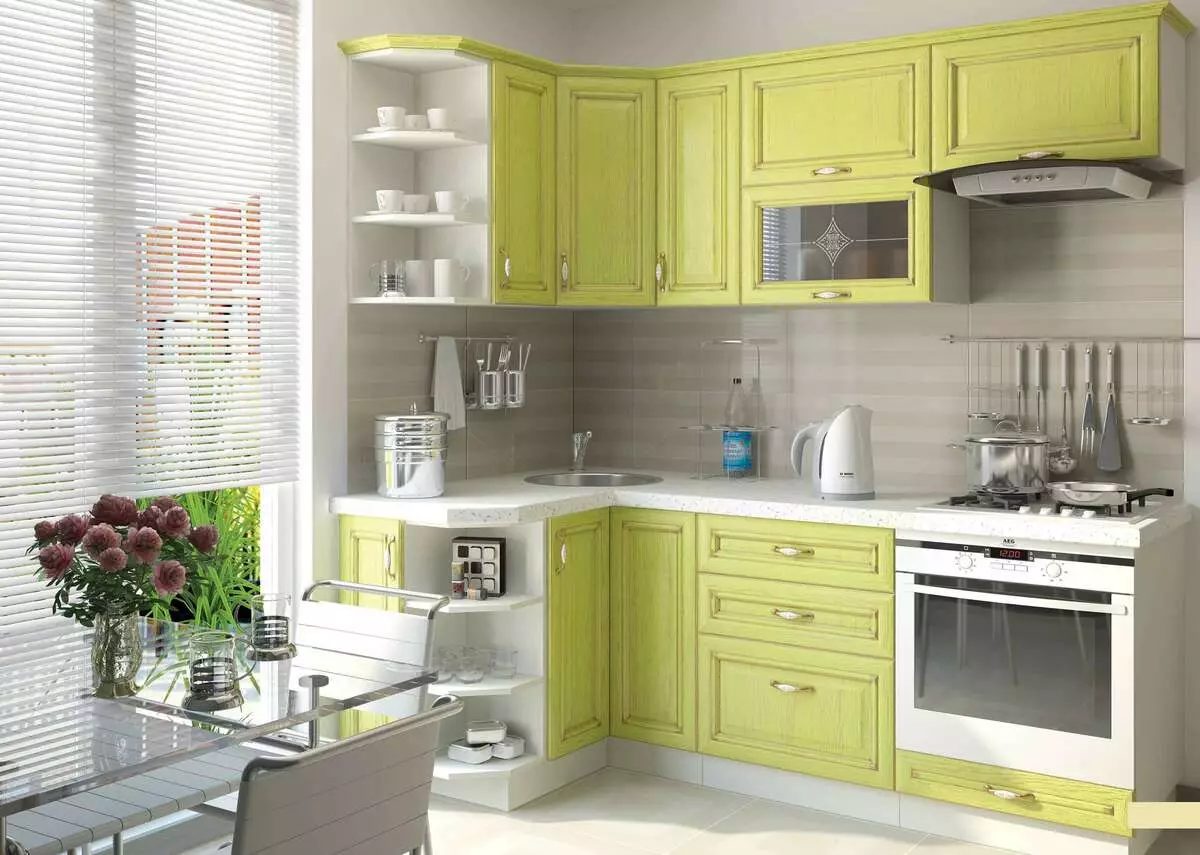 مبلمان برای آشپزخانه های کوچک (54 عکس): آشپزخانه کوچک برای آشپزخانه های کوچک، کابینت، مبلمان و مجموعه های جداگانه، گزینه های طراحی داخلی با مبلمان 20944_22