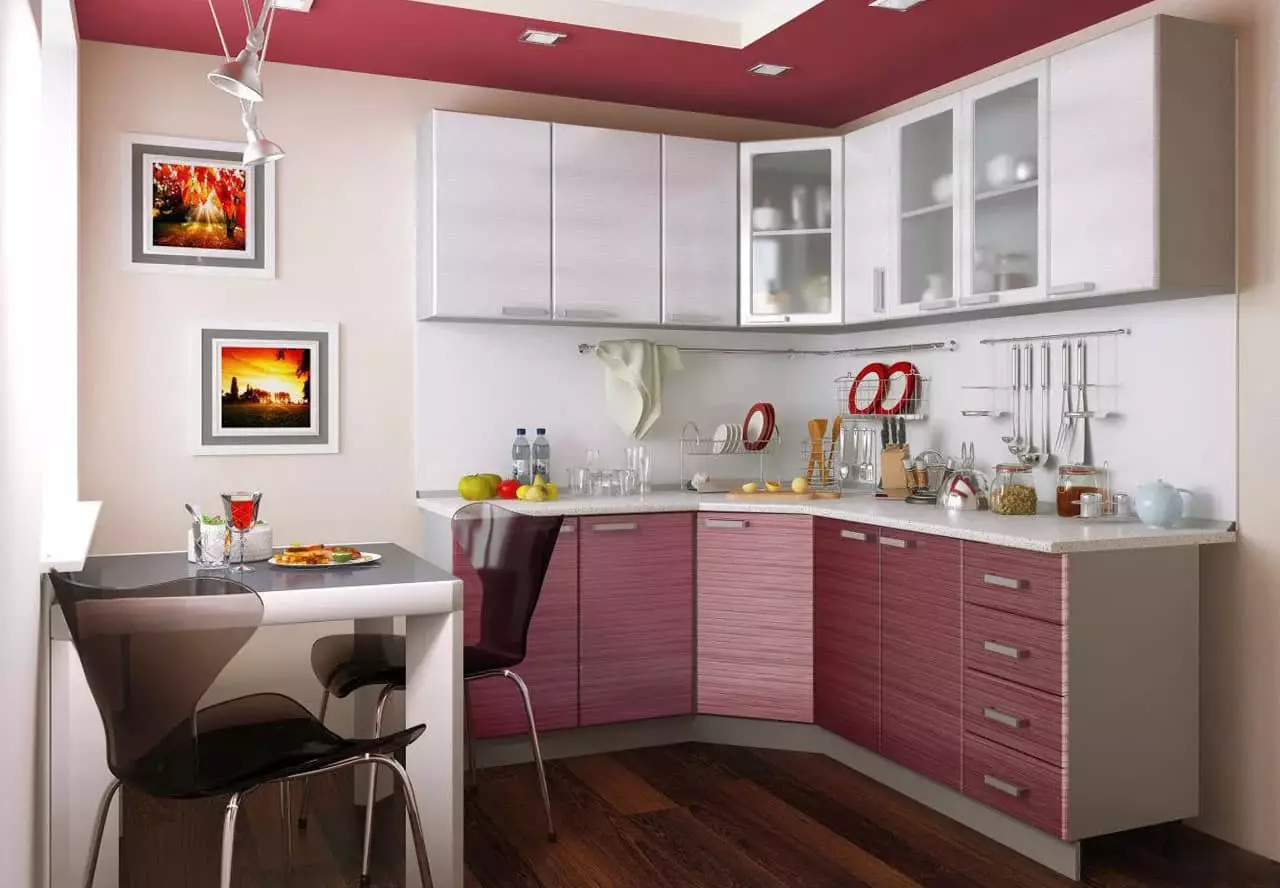 مبلمان برای آشپزخانه های کوچک (54 عکس): آشپزخانه کوچک برای آشپزخانه های کوچک، کابینت، مبلمان و مجموعه های جداگانه، گزینه های طراحی داخلی با مبلمان 20944_44