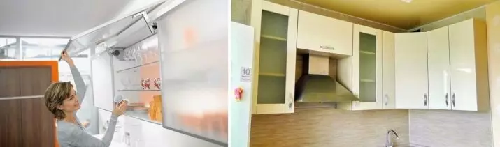 Ketinggian kabinet teratas untuk dapur (20 foto): Saiz standard kabinet yang dipasang di alat dengar dapur. Apakah ketinggian maksimum kabinet atas? 20952_19