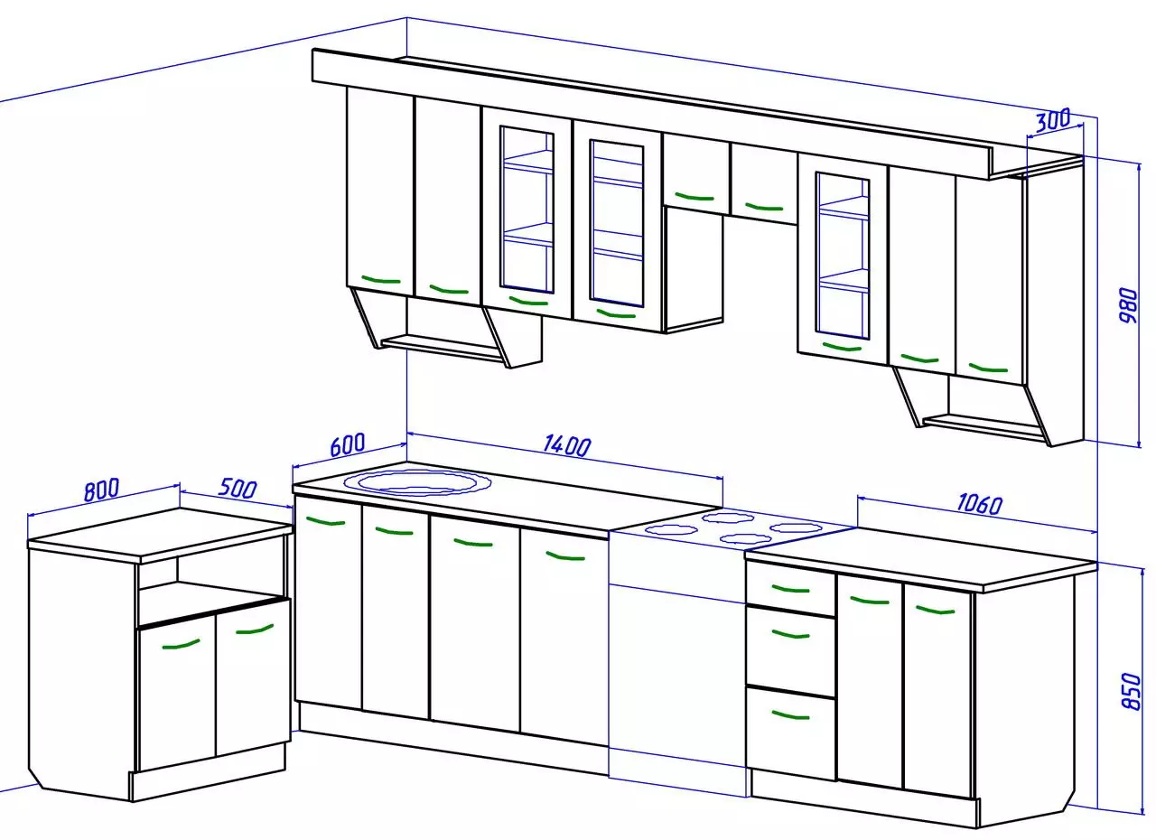A profundidade dos armarios de cociña (25 fotos): Cal debe ser a profundidade estándar das caixas de parede para a cociña? Armarios de profundidade 30, 40, 45 e 50 cm 20953_15