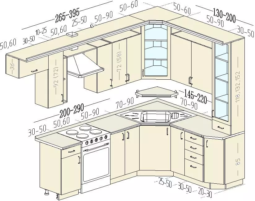 La profondità dei mobili da cucina (25 foto): Quale dovrebbe essere il profondità standard di scatole a muro per la cucina? Armadietti profondità 30, 40, 45 e 50 cm 20953_18