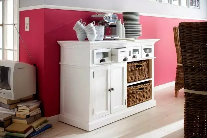 Dresser untuk dapur (53 foto): Kabinet dapur dengan laci untuk hidangan, desain jagung dalam gaya klasik, laci dengan permukaan kerja, model plastik sempit bergaya 20964_2