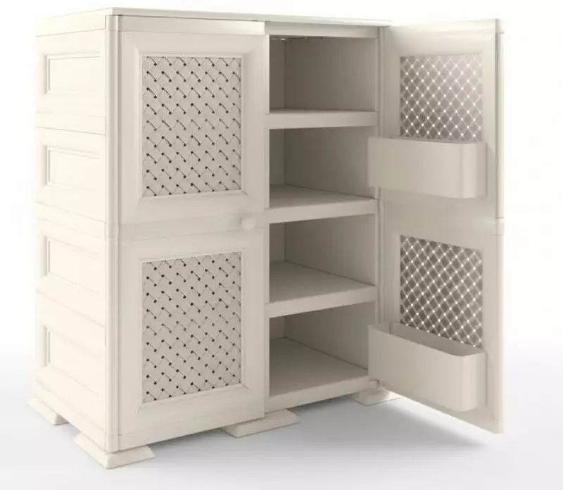 Dresser pre kuchyňu (53 fotografií): Kuchynská skrinka so zásuvkami pre riad, kukuričný dizajn v klasickom štýle, komoda s pracovným povrchom, štýlové úzke plastové modely 20964_23