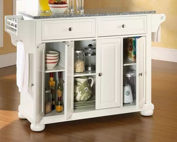 Dresser untuk dapur (53 foto): Kabinet dapur dengan laci untuk hidangan, desain jagung dalam gaya klasik, laci dengan permukaan kerja, model plastik sempit bergaya 20964_6