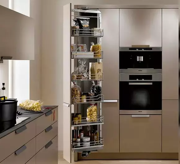 Кабинети за кујна (57 фотографии): отворено висока и тесна кујна кабинет, кујнски слушалки со аголни модели на случај датотеки во дизајнот на ентериер 20965_29