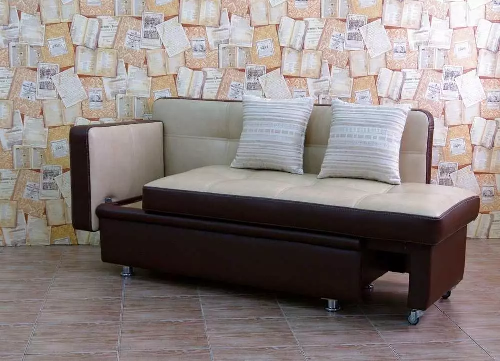 Couches trong bếp (44 ảnh): Ghế sofa gấp hẹp-Ghế sofa với nơi ngủ, mô hình nhà bếp với hộp lưu trữ, tùy chọn góc nhỏ 20968_8