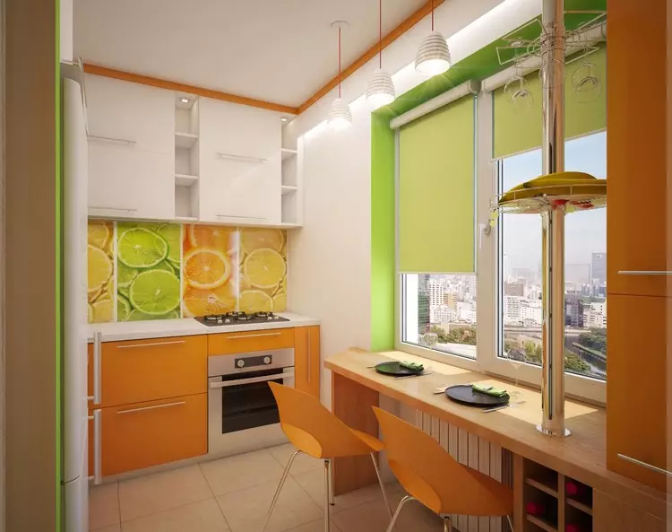 الستائر الخضراء في المطبخ (77 صور): البيج-سلطة والفستق ألوان الستائر لالمطبخ الأبيض والبرتقالي، والديكورات الداخلية مع تول أخضر أرجواني 20973_15
