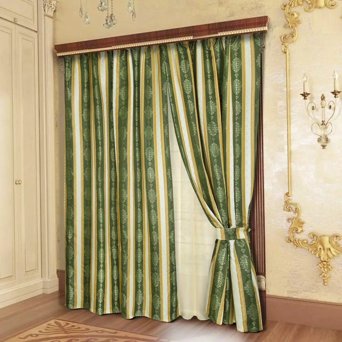 Green curtains for the kitchen (77 photos): beige, light green and pistachio-colored curtains of white and orange kitchens, interiors with green and purple tulle 20973_23