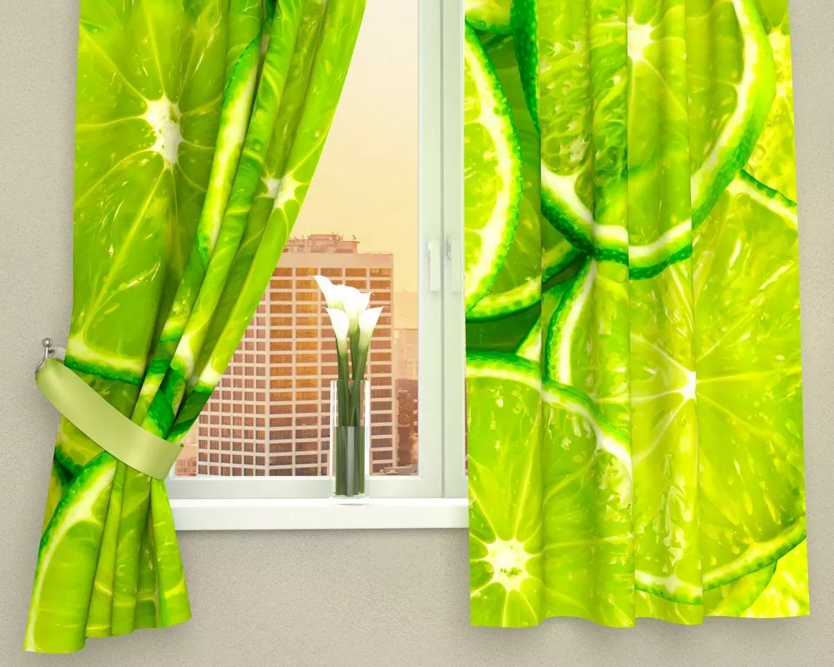 Grønne gardiner i køkkenet (77 billeder): Beige-salat og pistachio farver gardiner til hvide og orange køkkener, interiør med Green-Lilac Tulle 20973_48