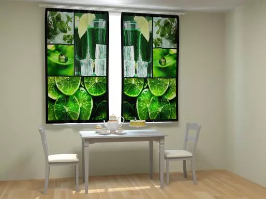 الستائر الخضراء في المطبخ (77 صور): البيج-سلطة والفستق ألوان الستائر لالمطبخ الأبيض والبرتقالي، والديكورات الداخلية مع تول أخضر أرجواني 20973_53
