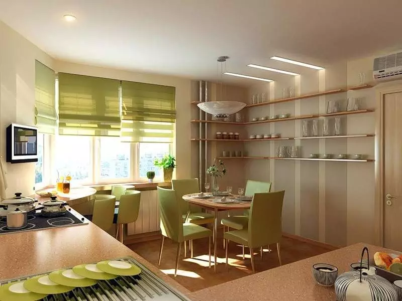 Tirai Hijau Di Dapur (77 Foto): Beige-salad dan Warna Pistachio Tirai untuk dapur putih dan oranye, interior dengan tulle hijau-lilac 20973_61