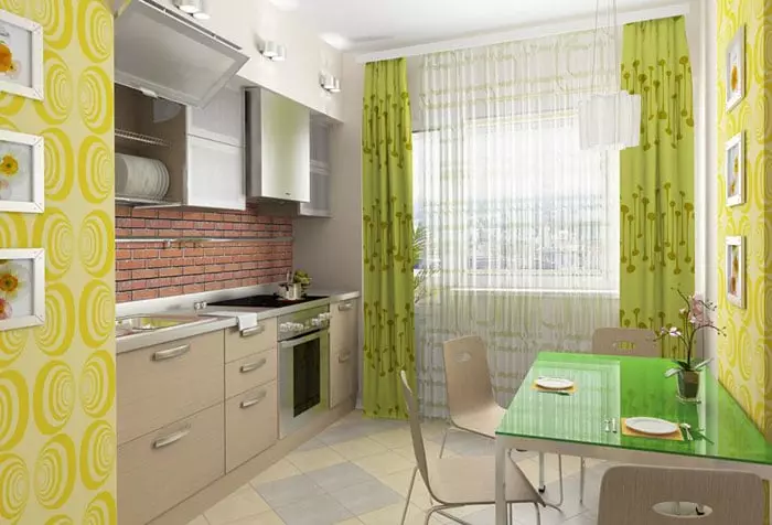 Zöld függöny a konyhában (77 fotó): bézs-saláta és pisztácia színű függöny fehér és narancssárga konyhák, belső zöld-lila tüll 20973_8