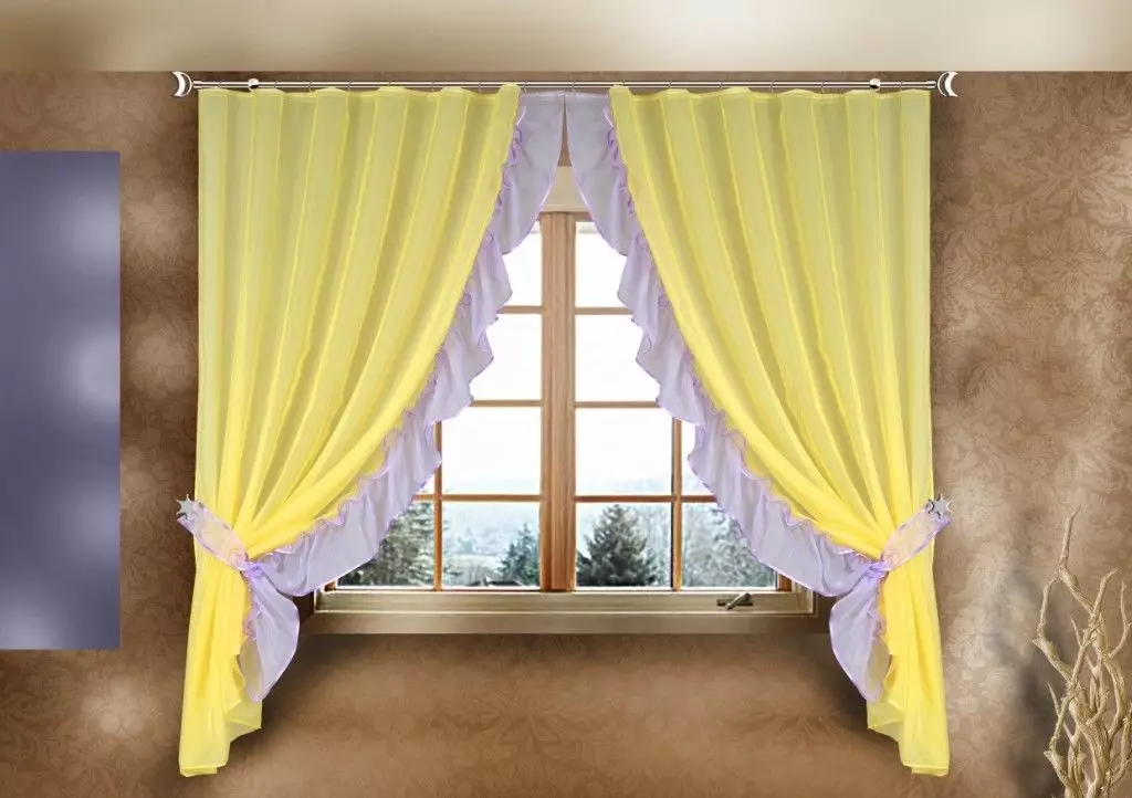 来自厨房面纱的窗帘（23张照片）：设计选项，蒂勒两种颜色的组合，内部美丽的光窗帘 20983_8
