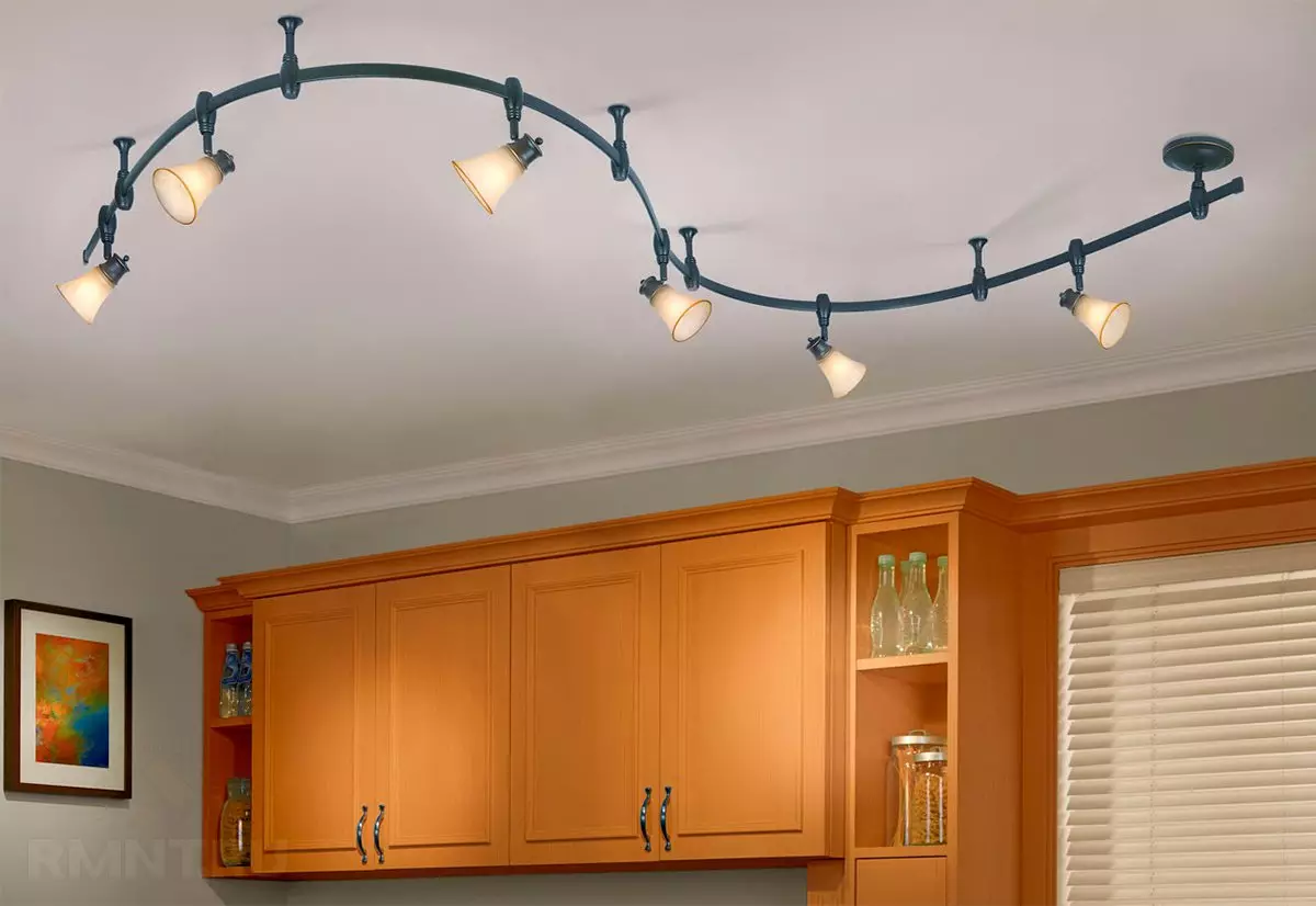 لامپ های آشپزخانه (74 عکس): آشپزخانه Sconce و لامپ های سنسور دیوار نصب شده، سربار و چراغ های پیگیری و سقف، گزینه های دیگر 21003_40