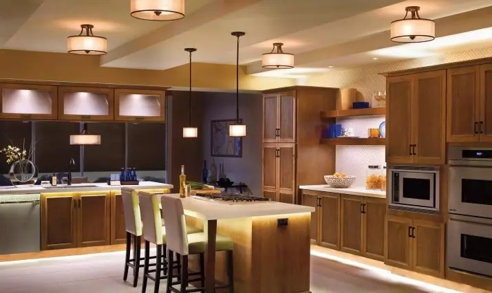 Apgaismojums virtuvē (52 fotogrāfijas): kā pareizi organizēt gaismu virtuves interjerā? Dizains un iespējas lampām uz griestiem un sienām 21004_2