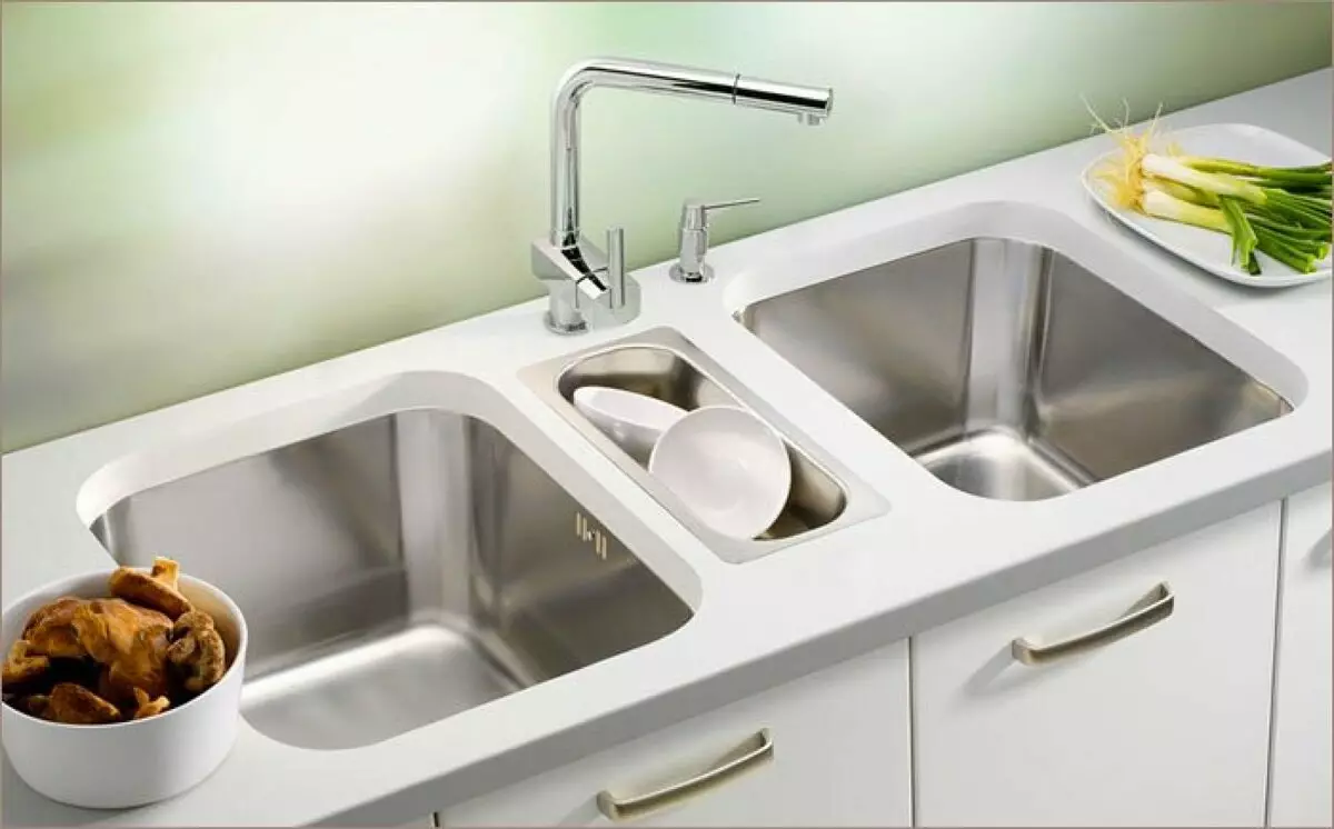 Tenggelam untuk dapur (97 foto): jenis sinki dapur, besar dan mendalam, model dari tembaga dan di bawah gangsa, mencuci reka bentuk yang luar biasa 21024_84