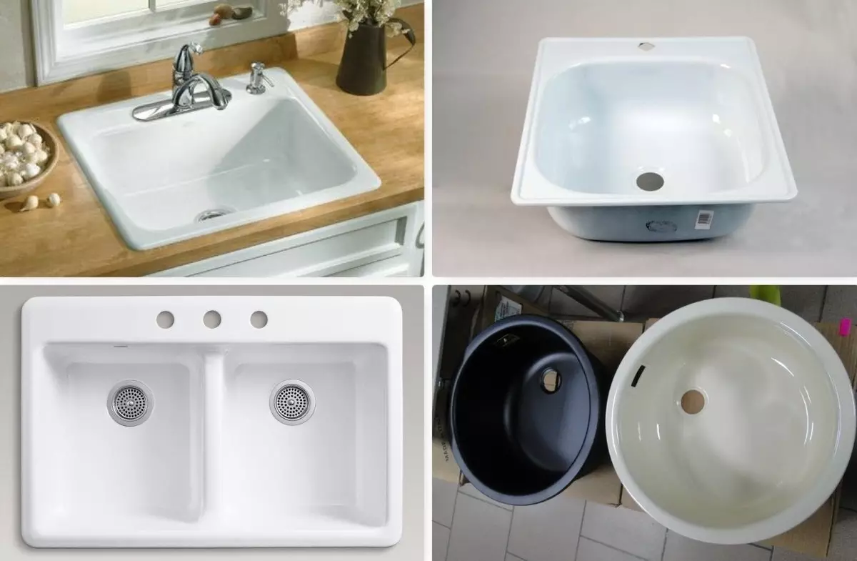 Autolavaggio da cucina bianca (21 foto): Panoramica dei lavelli della cucina di pietra artificiale e smalto, ghisa e modelli in pietra di bianco 21033_12