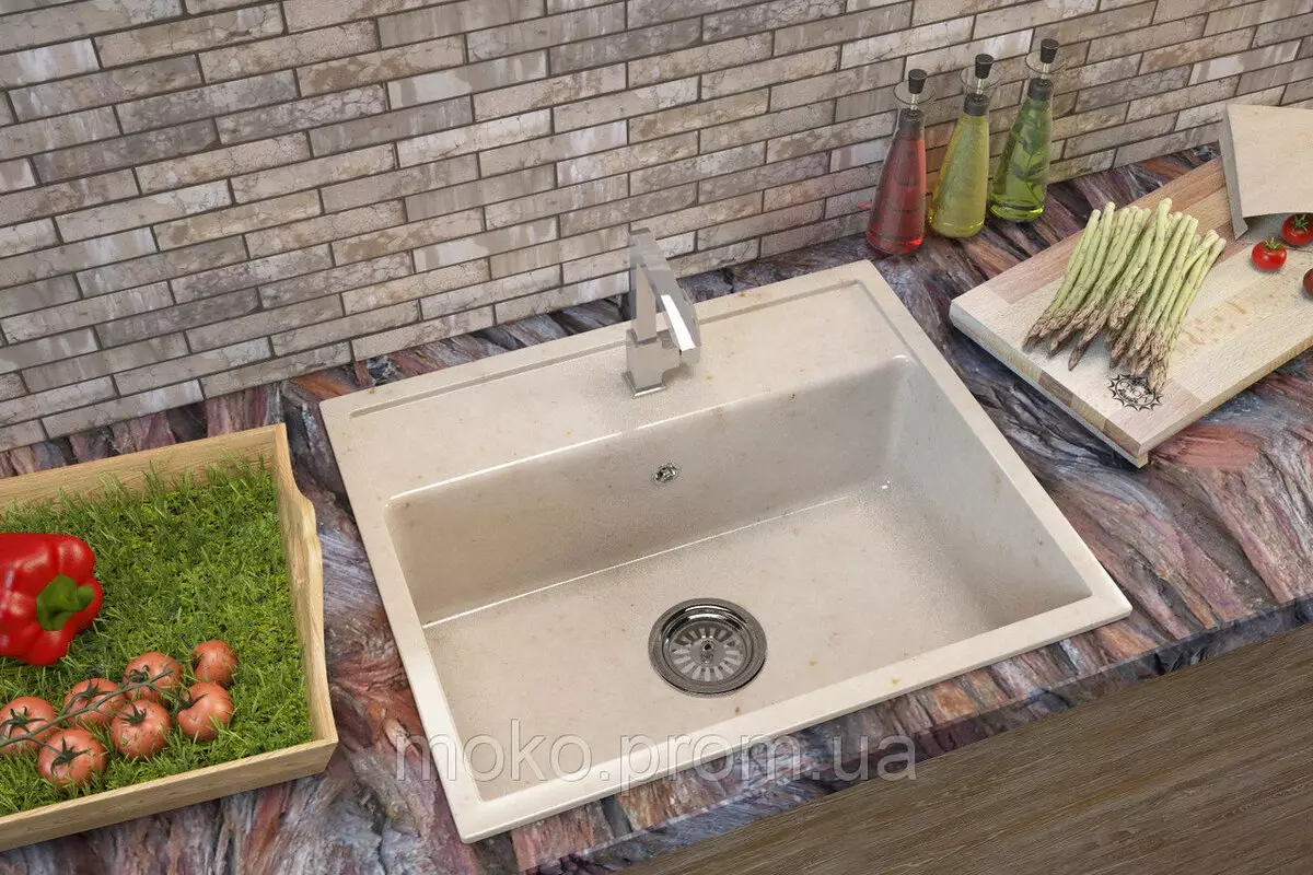 Mramora umivaonika za kuhinju: izbor sudopera od umjetnih i prirodnih mramora. Proso i nedostaci modela boja 21051_11
