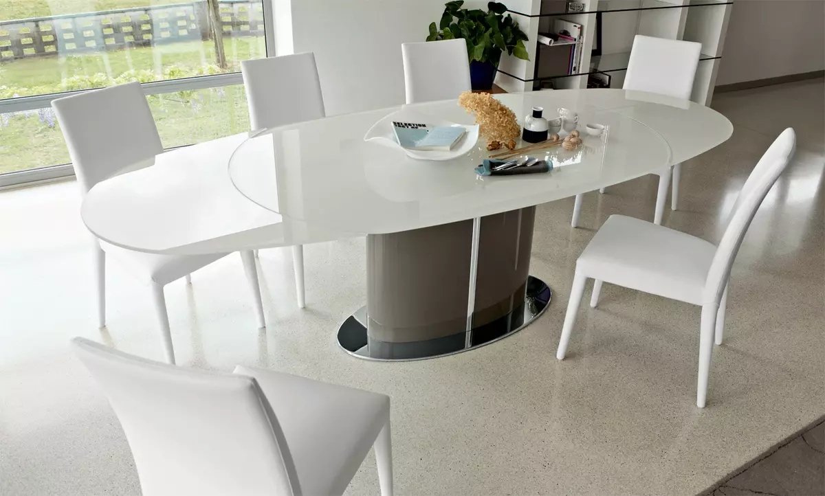 Borde til køkken på et ben (42 billeder): Køkkenborde ovale og runde figurer på den centrale støtte, glidende spiseborde på et ben 21059_16