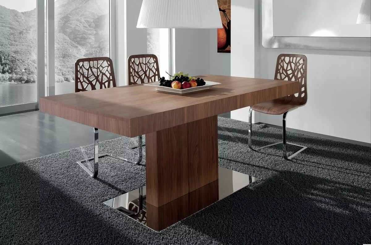 Tabeller för kök på ett ben (42 foton): Köksbord Ovala och runda former på det centrala stödet, glidande matbord på ett ben 21059_23