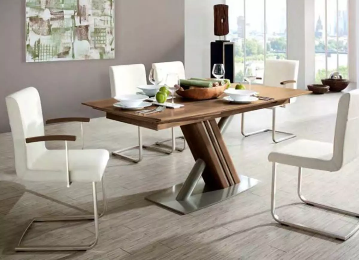 Tabeller för kök på ett ben (42 foton): Köksbord Ovala och runda former på det centrala stödet, glidande matbord på ett ben 21059_38