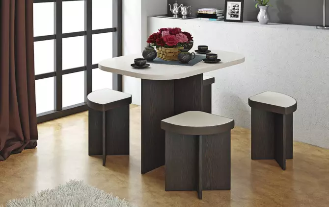 Խոհանոցի աթոռներ եւ սեղաններ (98 լուսանկար). Խոհանոցի ճաշասենյակի ընտրություն, սպիտակ եւ այլ գույնի փայտե հավաքածուներ, ժամանակակից ինտերիեր, գեղեցիկ կլոր սեղանների եւ այլ տարբերակներ 21063_30
