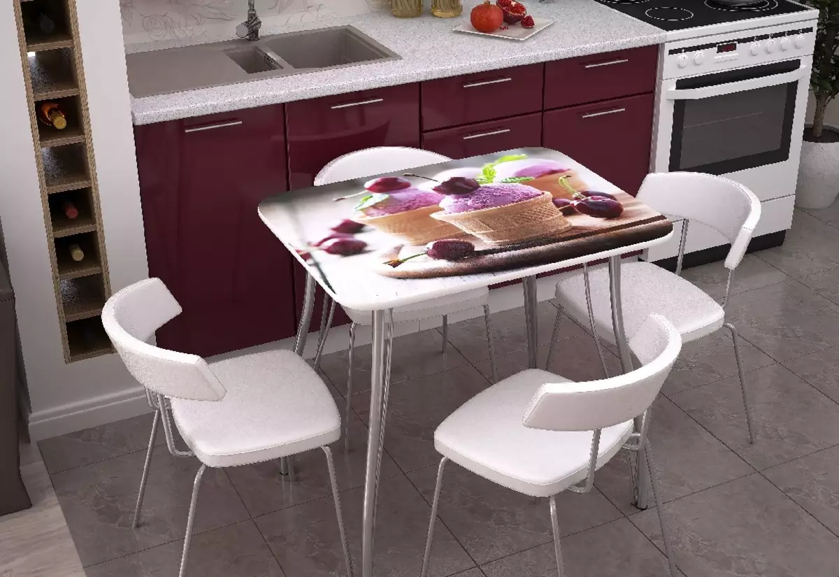Խոհանոցի աթոռներ եւ սեղաններ (98 լուսանկար). Խոհանոցի ճաշասենյակի ընտրություն, սպիտակ եւ այլ գույնի փայտե հավաքածուներ, ժամանակակից ինտերիեր, գեղեցիկ կլոր սեղանների եւ այլ տարբերակներ 21063_76