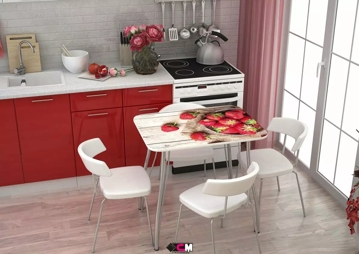 Խոհանոցի աթոռներ եւ սեղաններ (98 լուսանկար). Խոհանոցի ճաշասենյակի ընտրություն, սպիտակ եւ այլ գույնի փայտե հավաքածուներ, ժամանակակից ինտերիեր, գեղեցիկ կլոր սեղանների եւ այլ տարբերակներ 21063_77