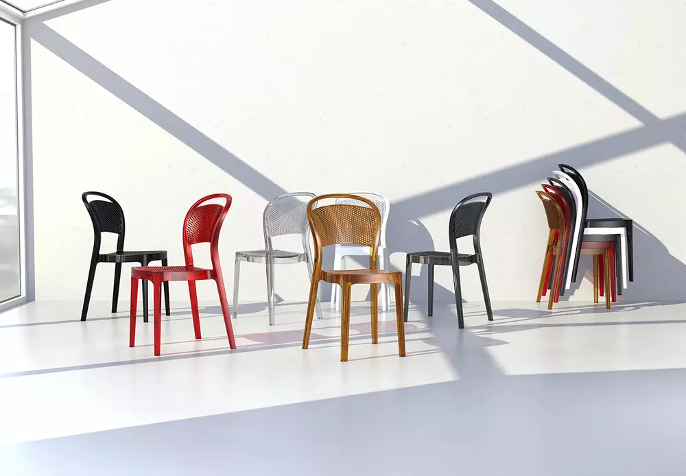 부엌 용 플라스틱 의자 (29 장의 사진) : 금속 프레임에 모델 선택, 세련된 플라스틱 주방 의자 및 내부의 다른 색상 21073_20