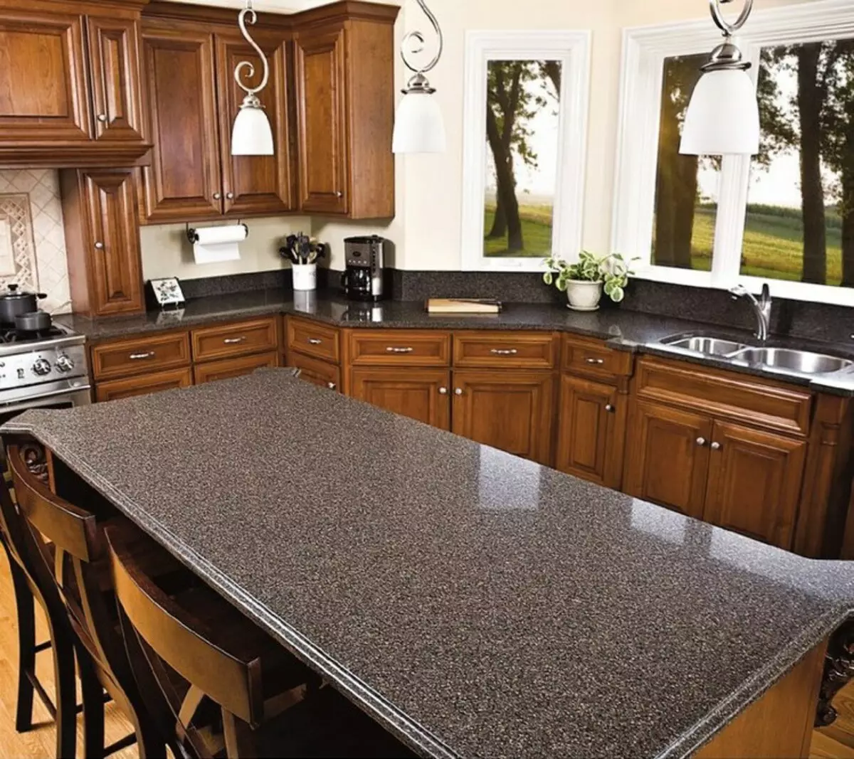 Keukentafels van kunstmatige en natuursteen (48 foto's): marmeren tafels voor keuken, glijdende granieten steenmodellen en andere opties 21079_11
