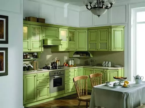 Pistazienküchen (64 Fotos): Auswahl eines Küchenheilkastens Farbe Pistazien in der Küche Interieur. Mit Tapete Welche Farbe hat die Ecke und die direkten Köpfe? 21082_13