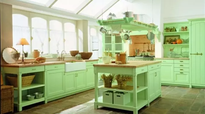 Pistazienküchen (64 Fotos): Auswahl eines Küchenheilkastens Farbe Pistazien in der Küche Interieur. Mit Tapete Welche Farbe hat die Ecke und die direkten Köpfe? 21082_2