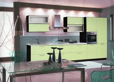 cuines de pistatxo (64 fotos): L'elecció d'una cuina auricular de color pistatxos a l'interior de la cuina. Amb el paper pintat De quin color és els caps de cantó i directes? 21082_24