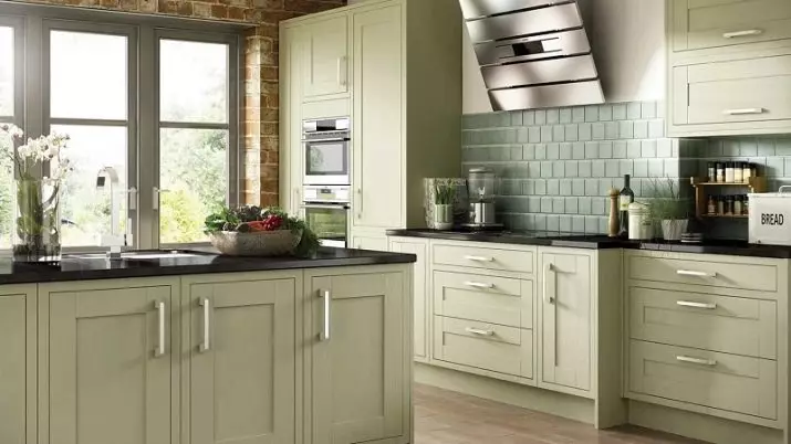 Fıstıklı Mutfaklar (64 Fotoğraf): Mutfak iç mekanında bir mutfak kulaklık renk fıstığı seçimi. Duvar kağıdı ile köşe ve doğrudan kafalar ne renk? 21082_25